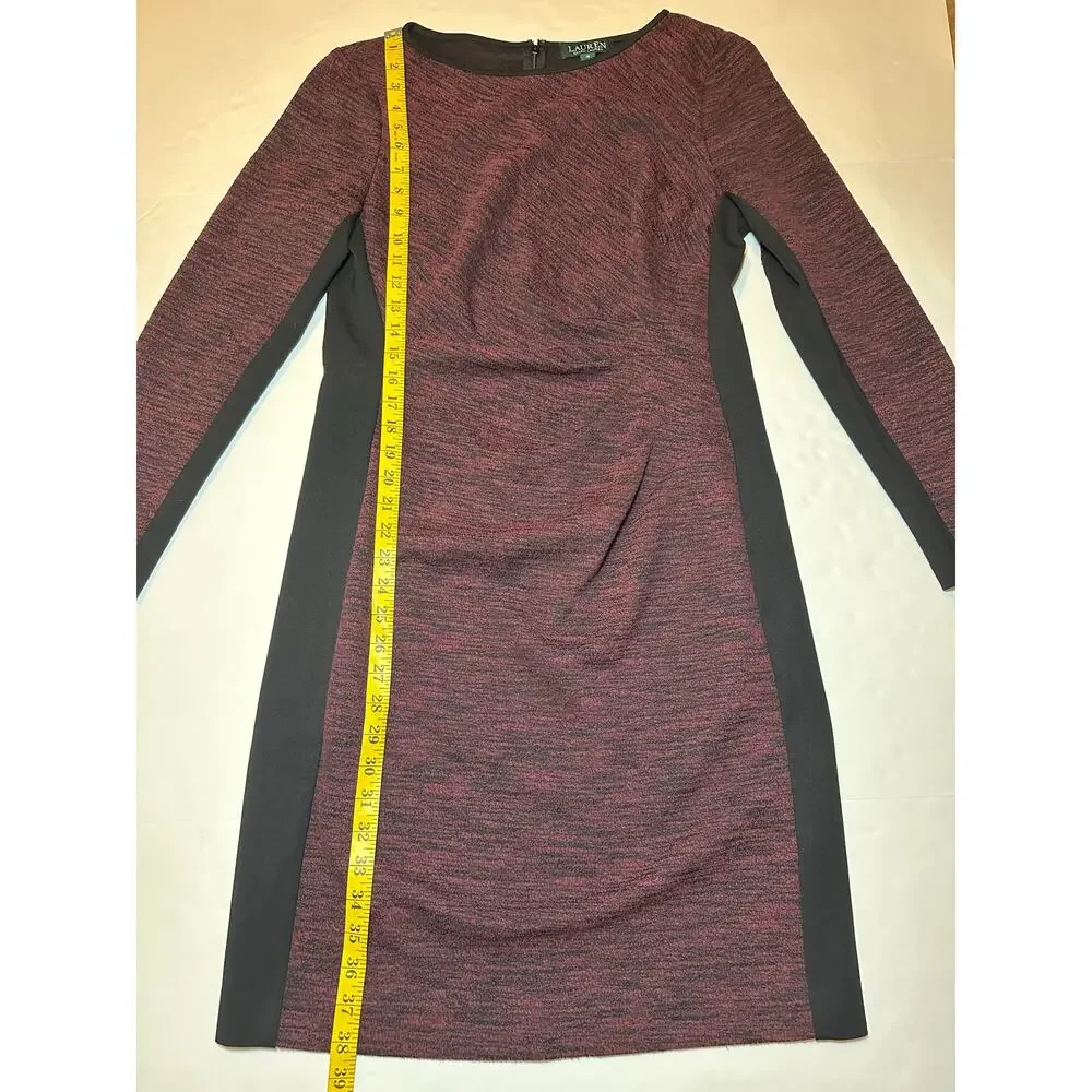 Lauren Ralph Lauren Ruched Jersey Dress Burgundy Women’s 16 Long Sleeve Sheath - Picture 3 of 6